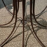 Pair of matte metal chandeliers