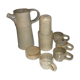 High coffee or teapot and 4 cups in sandstone