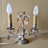 Paire de lampes  girandoles pampilles et métal argenté