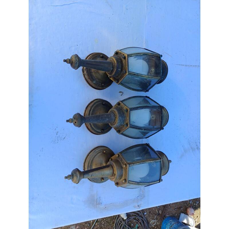 3 appliques laiton et verre