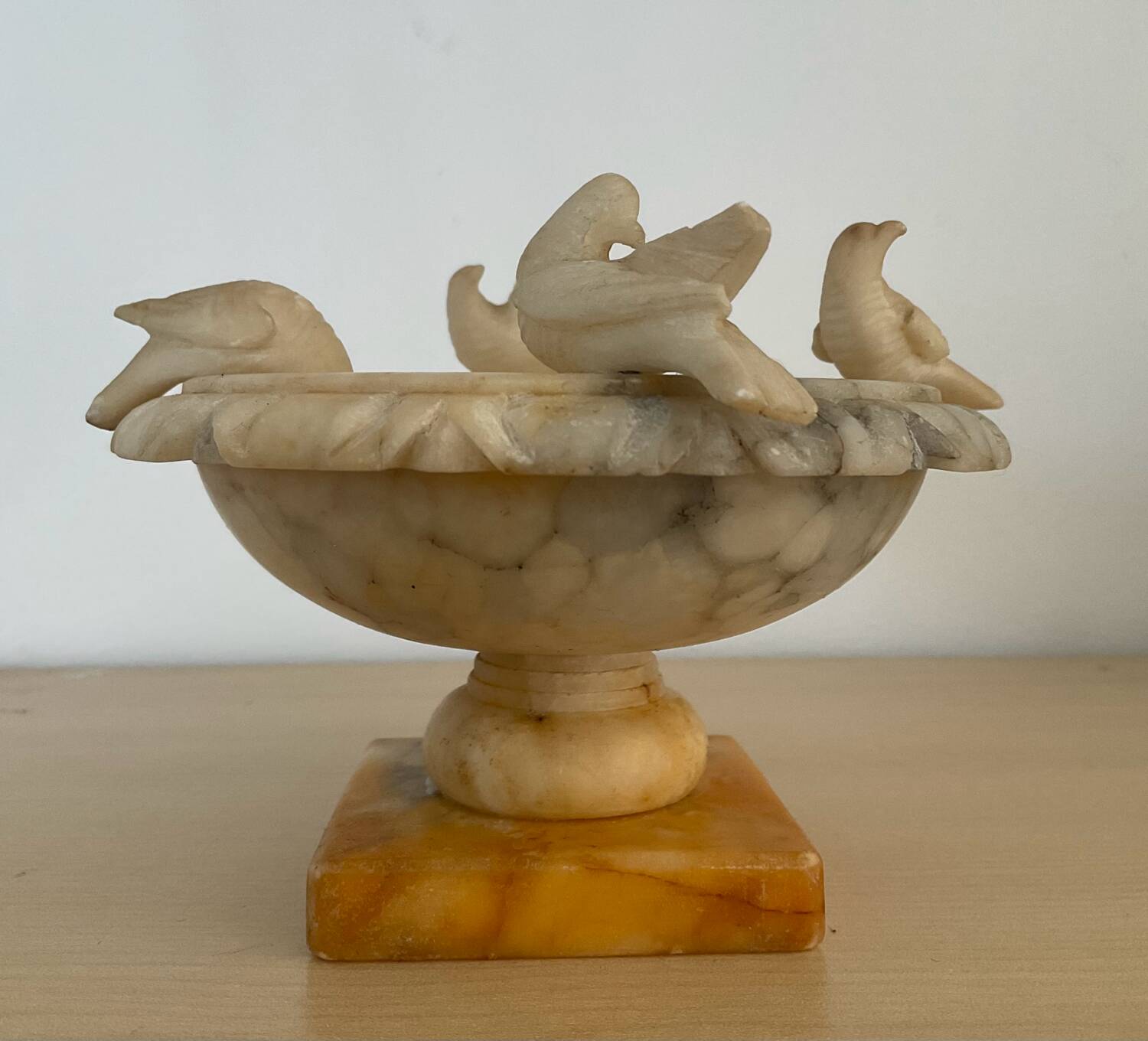 Vintage alabaster bird bath trinket dish