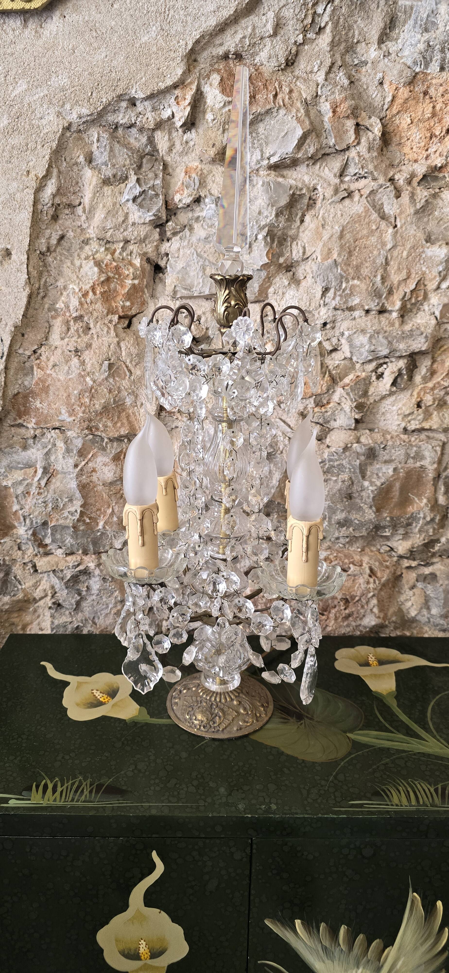 Girandole in gilded bronze and glass pendants