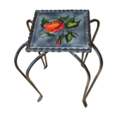 wrought iron and earthenware tile side table