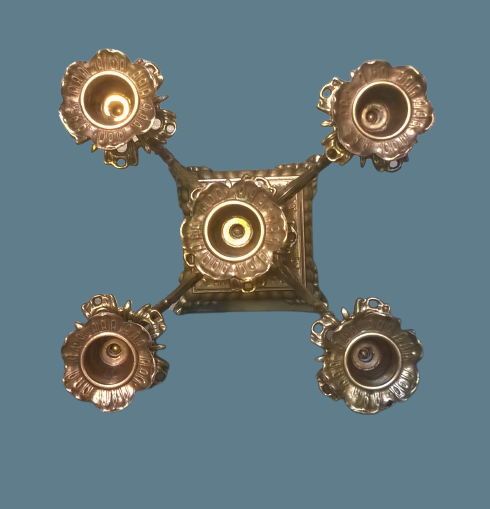 Chandelier five lights quadripod in golden regulator ~ late nineteenth