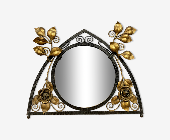 hammered iron mirror Art Deco period signed Brunet in Paris around 1930 (b)