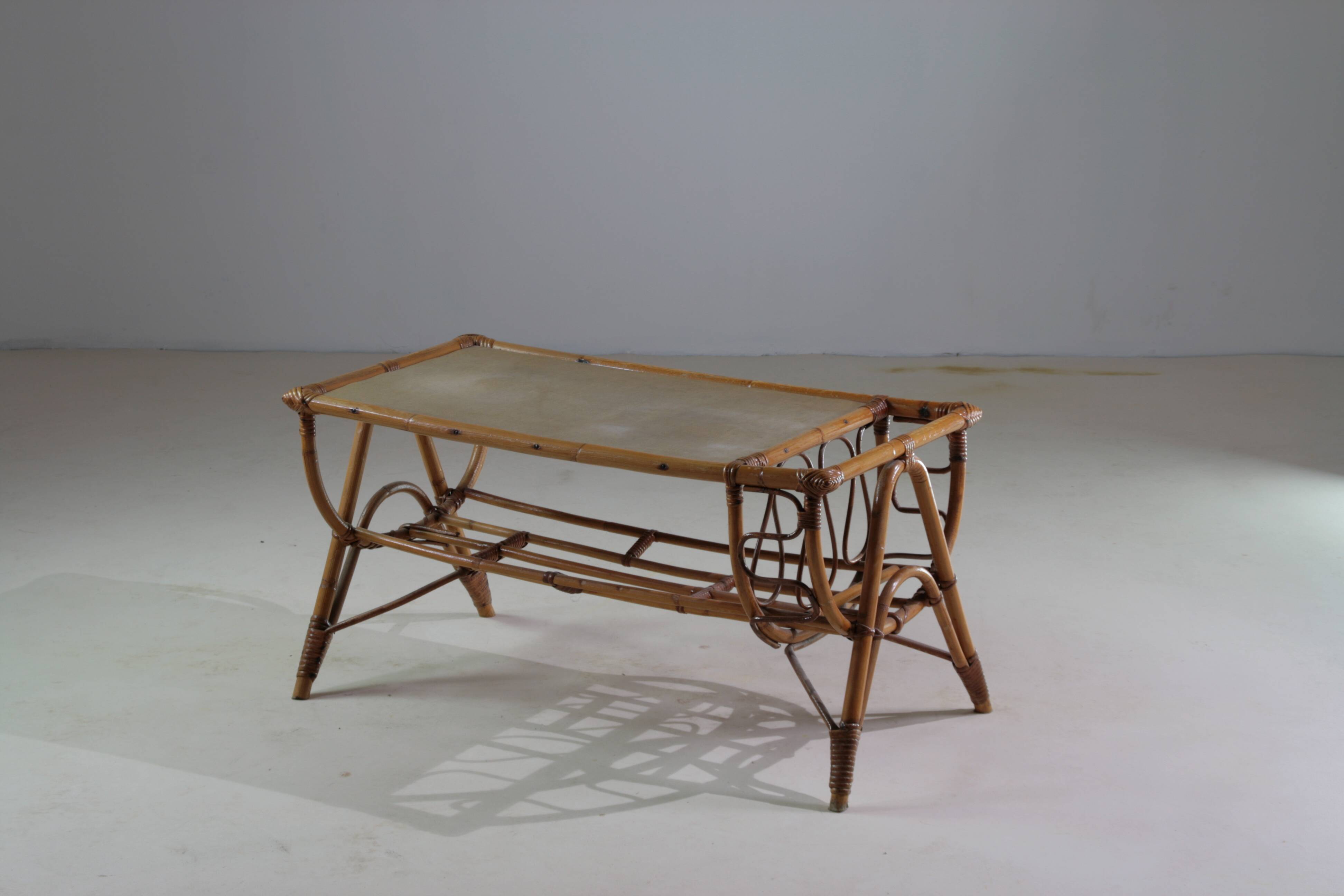 Vintage rattan coffee table, France 1960.