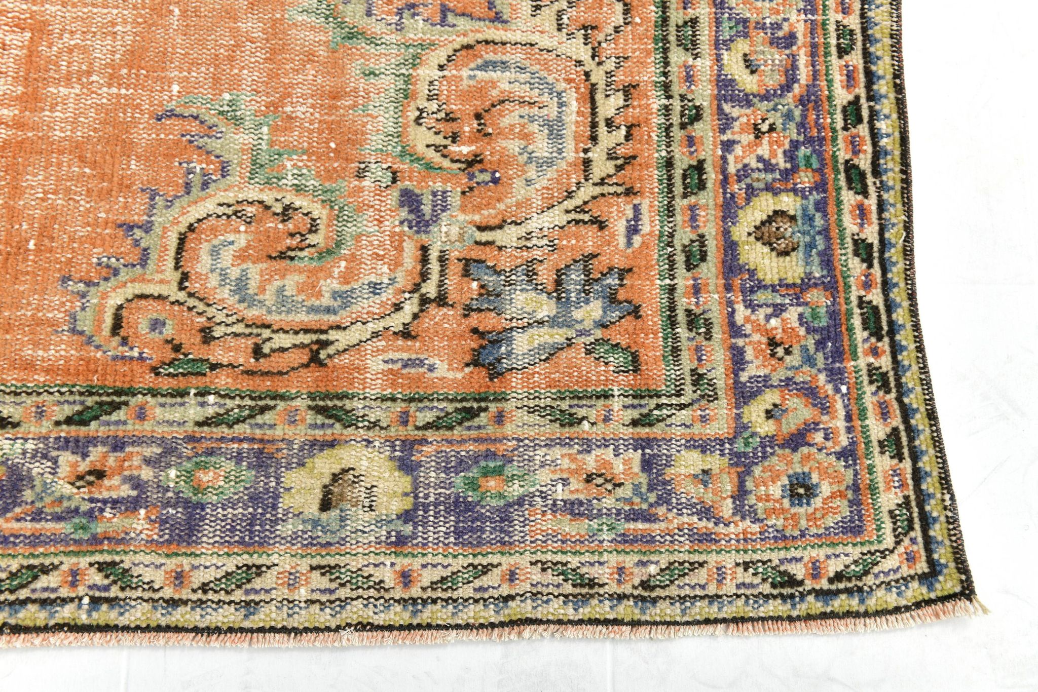 Tapis turc vintage orange citrouille, 191 x 272 cm