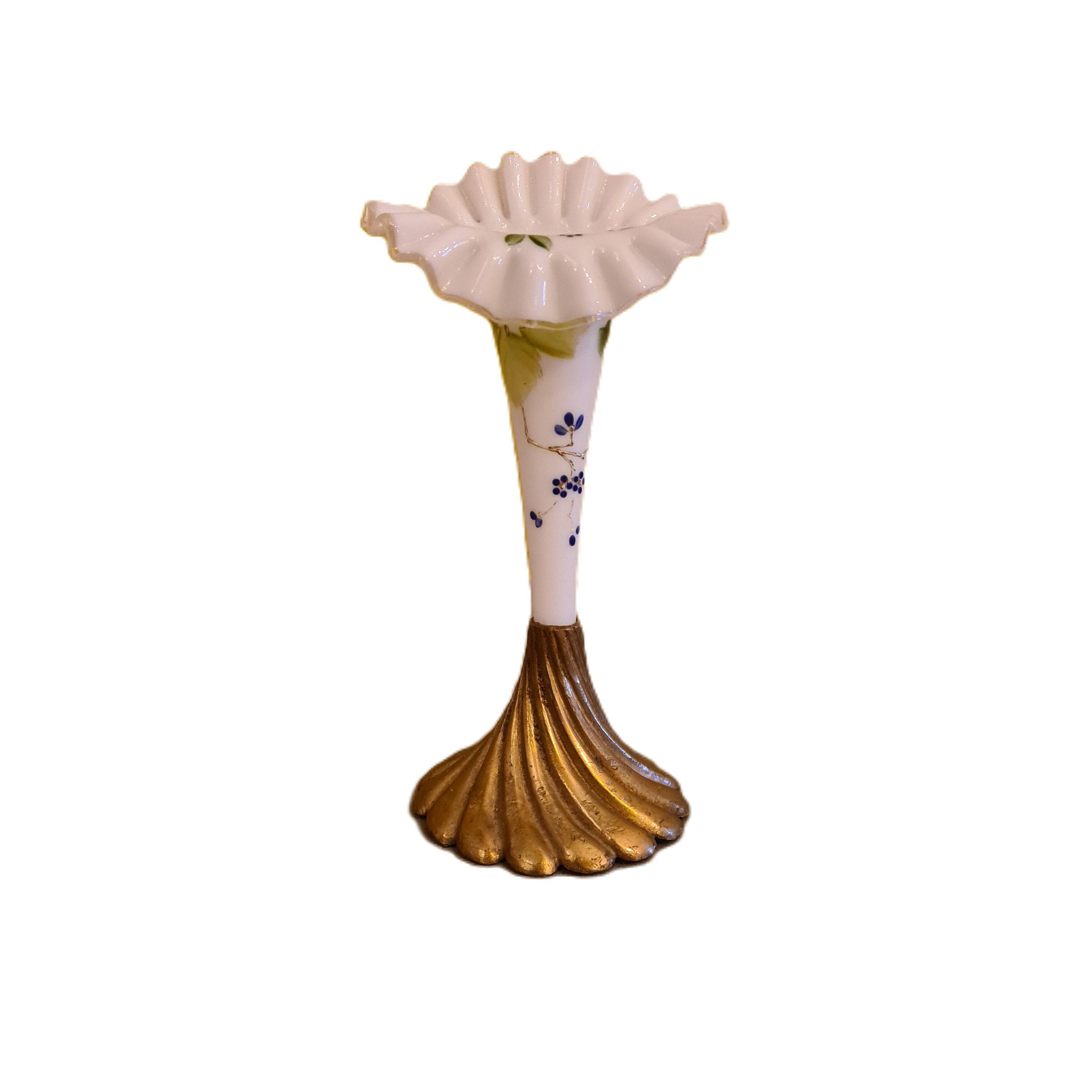 Opaline Vase On Bronze Base, Early 20th Century.