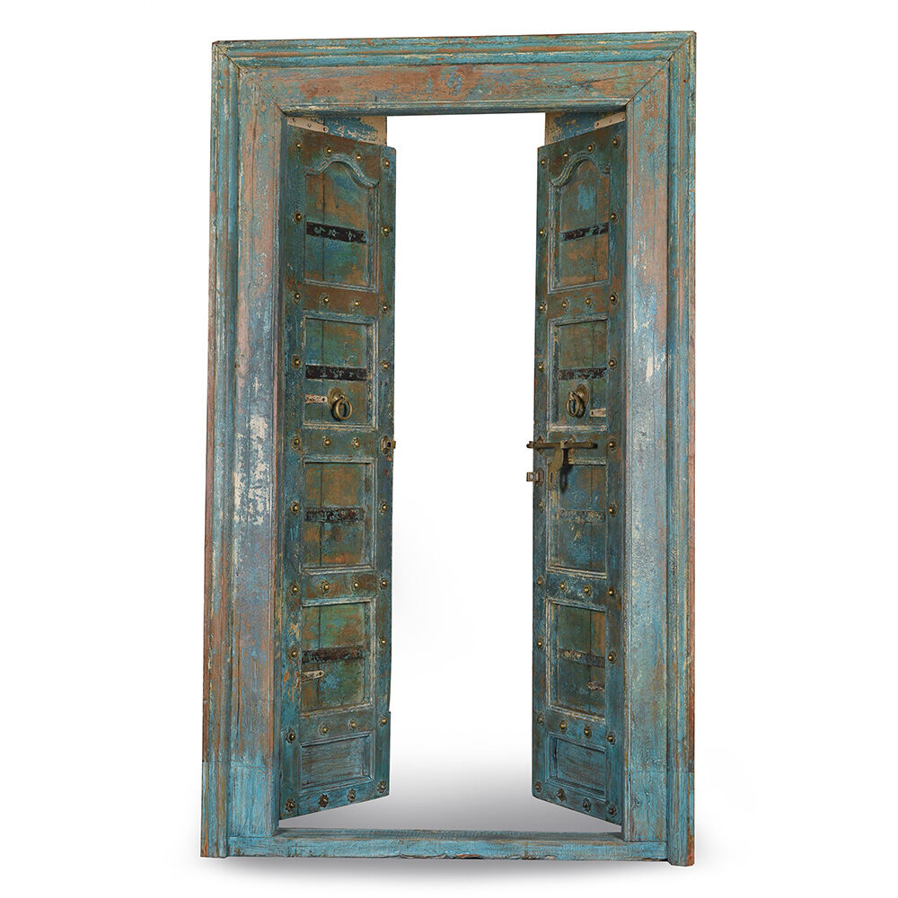 Wooden door with blue patina