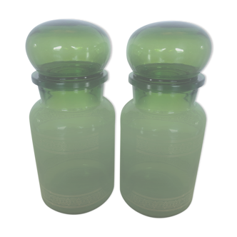 Lot de 2 pots apothicaire en verre vert made in belgium