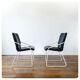 Series of 4 leather chairs, white lace-up sled