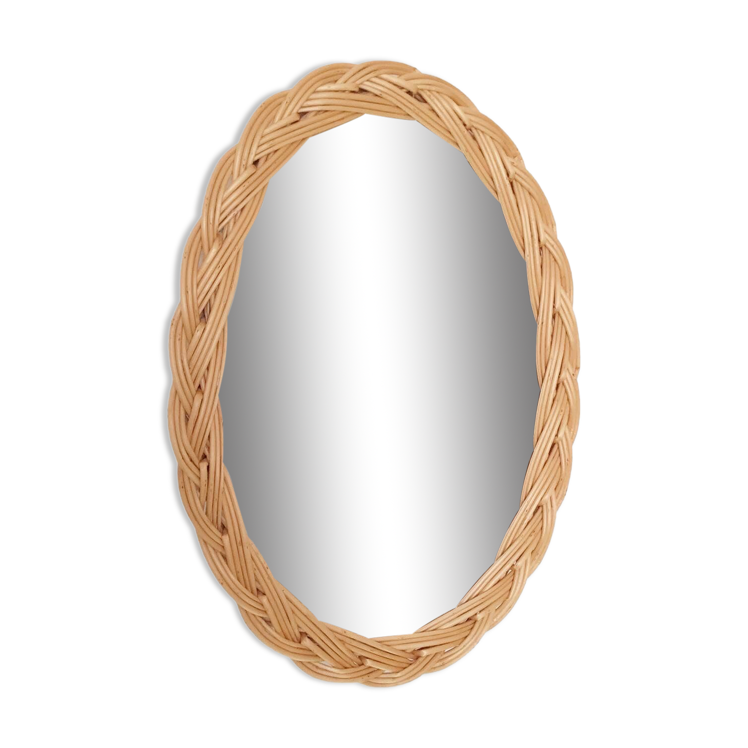 Vintage oval rattan mirror