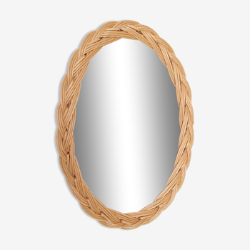 Vintage oval rattan mirror