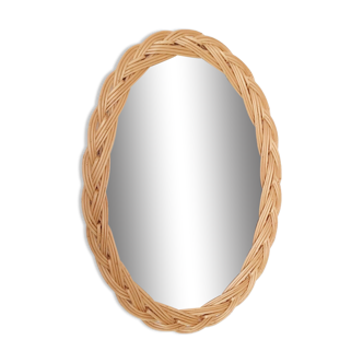 Vintage oval rattan mirror