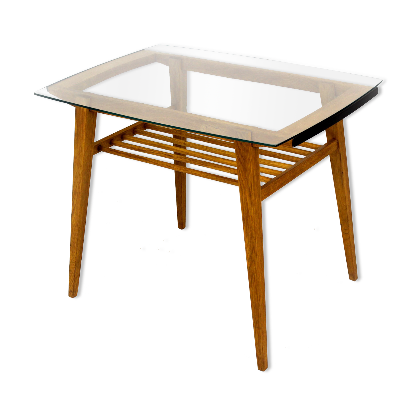 Wooden Coffee Table with Glass Top from Drevozpracujici Druzstvo, 1960s