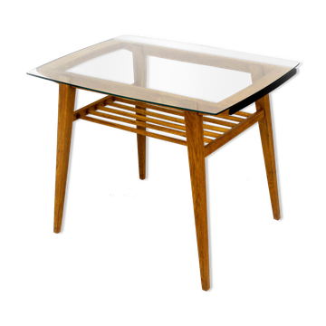 Wooden Coffee Table with Glass Top from Drevozpracujici Druzstvo, 1960s