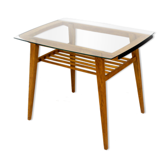 Table basse en bois avec plateau en verre de Drevozpracujici Druzstvo, années 1960