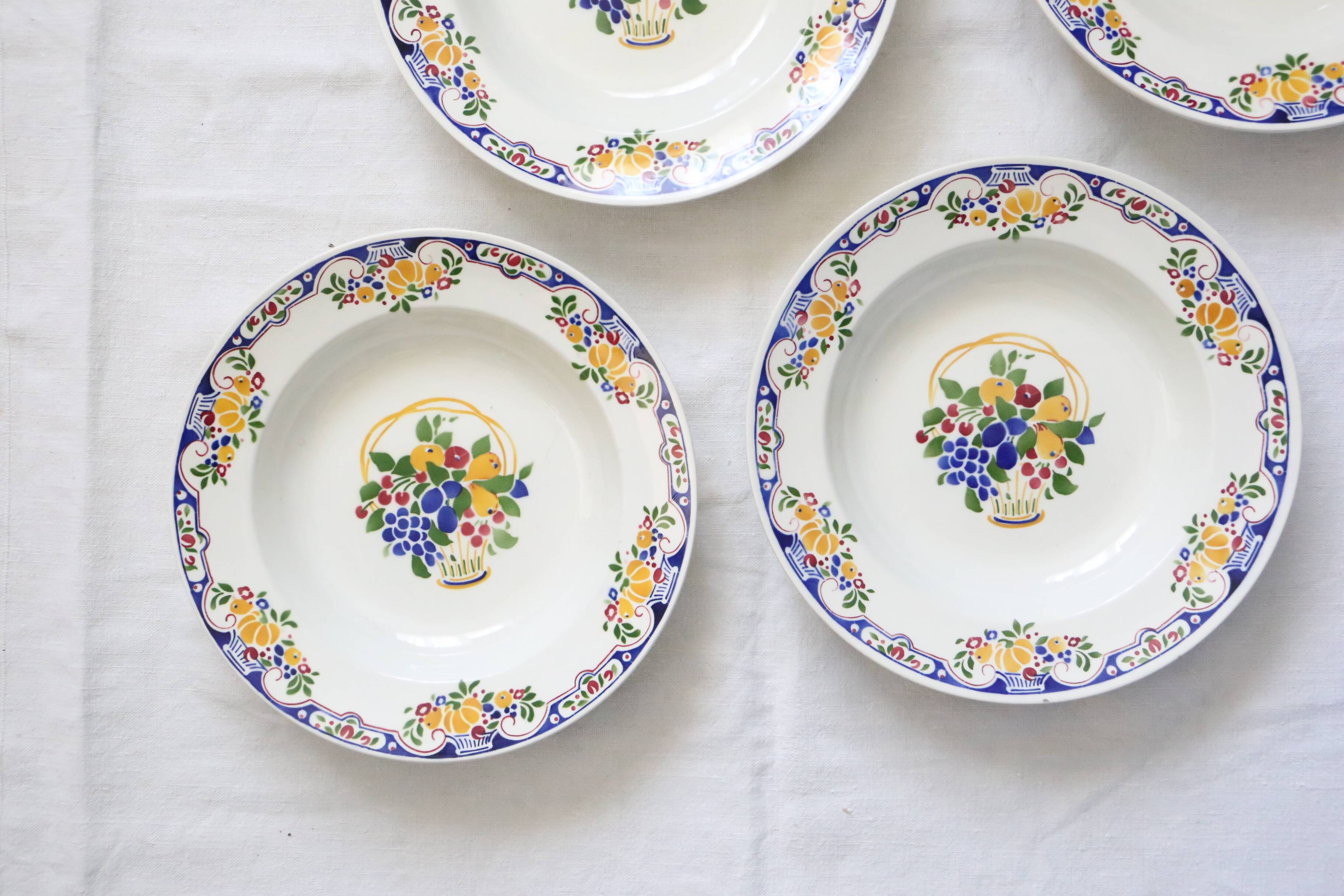 Set of 5 Boch soup plates, Fructidor service, vintage