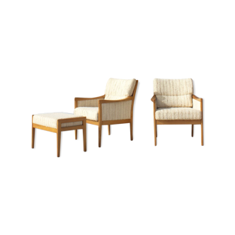 Pair of Scandinavian & Ottoman Vintage 50s/60s Armchairs by Möbel Mann