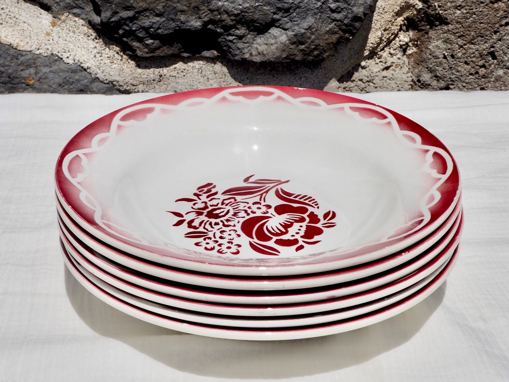Set of 6 hollow plates Terre de Fer, model "Odette", Digoin Sarreguemines