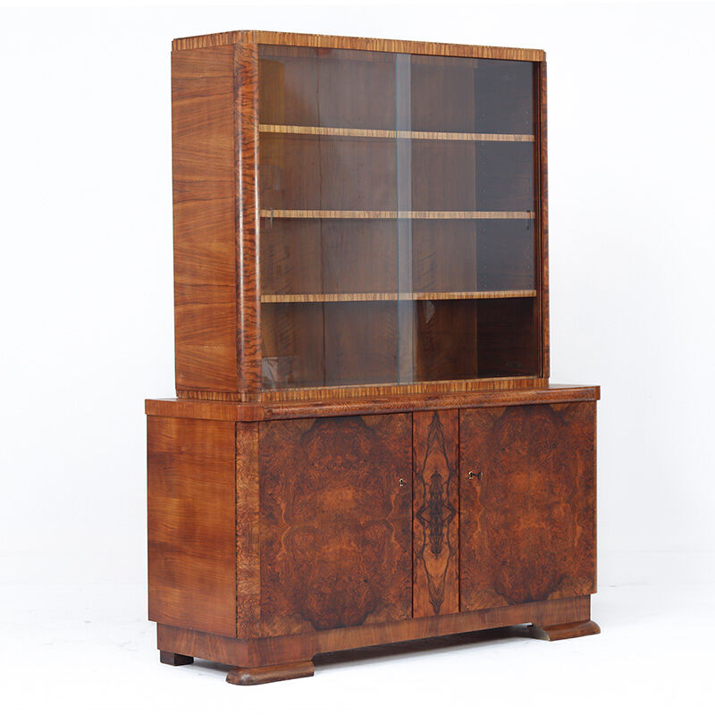 Walnut Art Deco Design Bookcase / Cabinet / Display Case