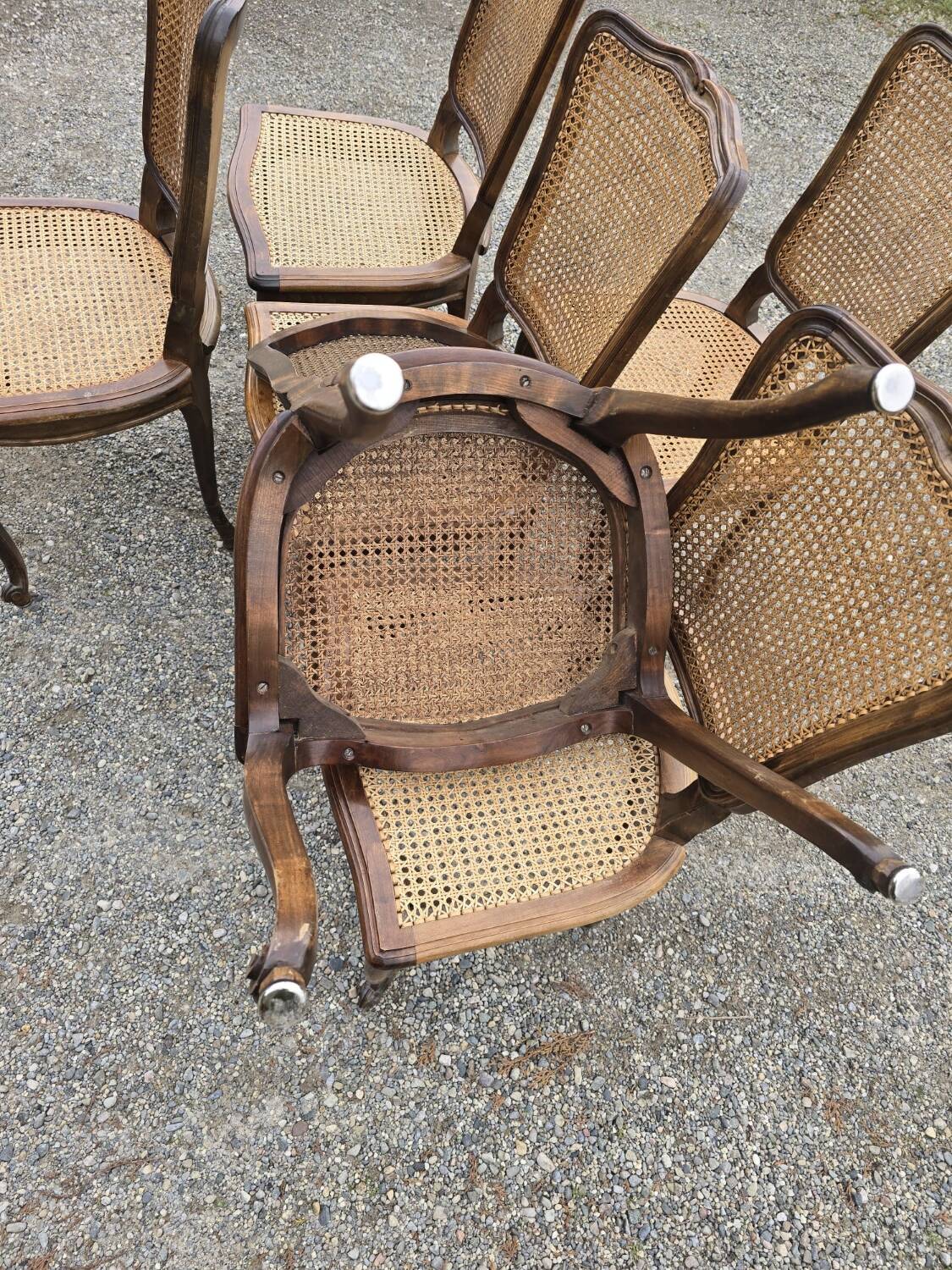 Set of 6 Louis XV chairs in wood and cane