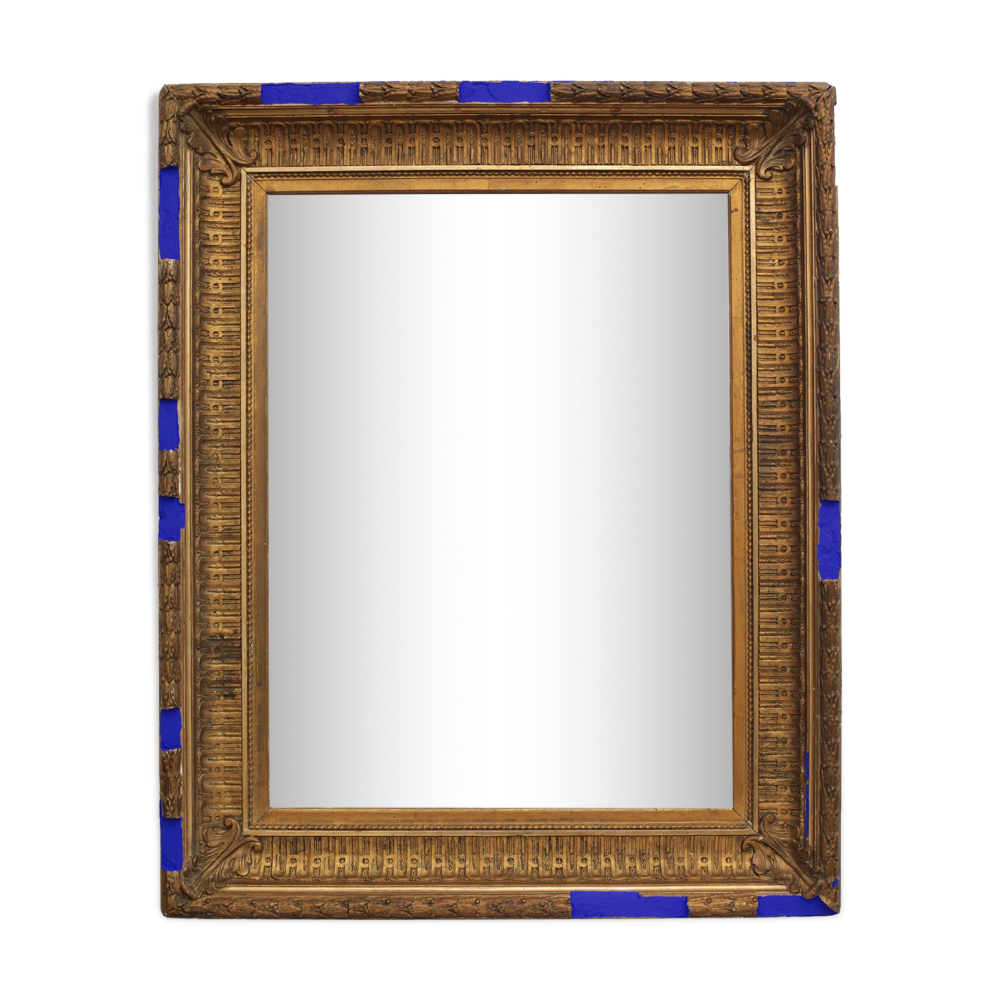 Golden antique mirror with leaf and bright king blue