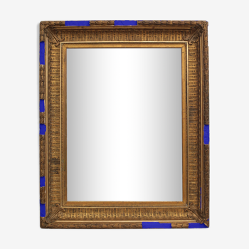 Miroir ancien doré à la feuille et bleu roi vif