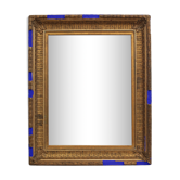 Golden antique mirror with leaf and bright king blue