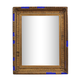 Miroir ancien doré à la feuille et bleu roi vif