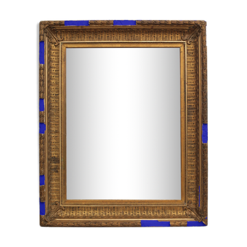 Golden antique mirror with leaf and bright king blue