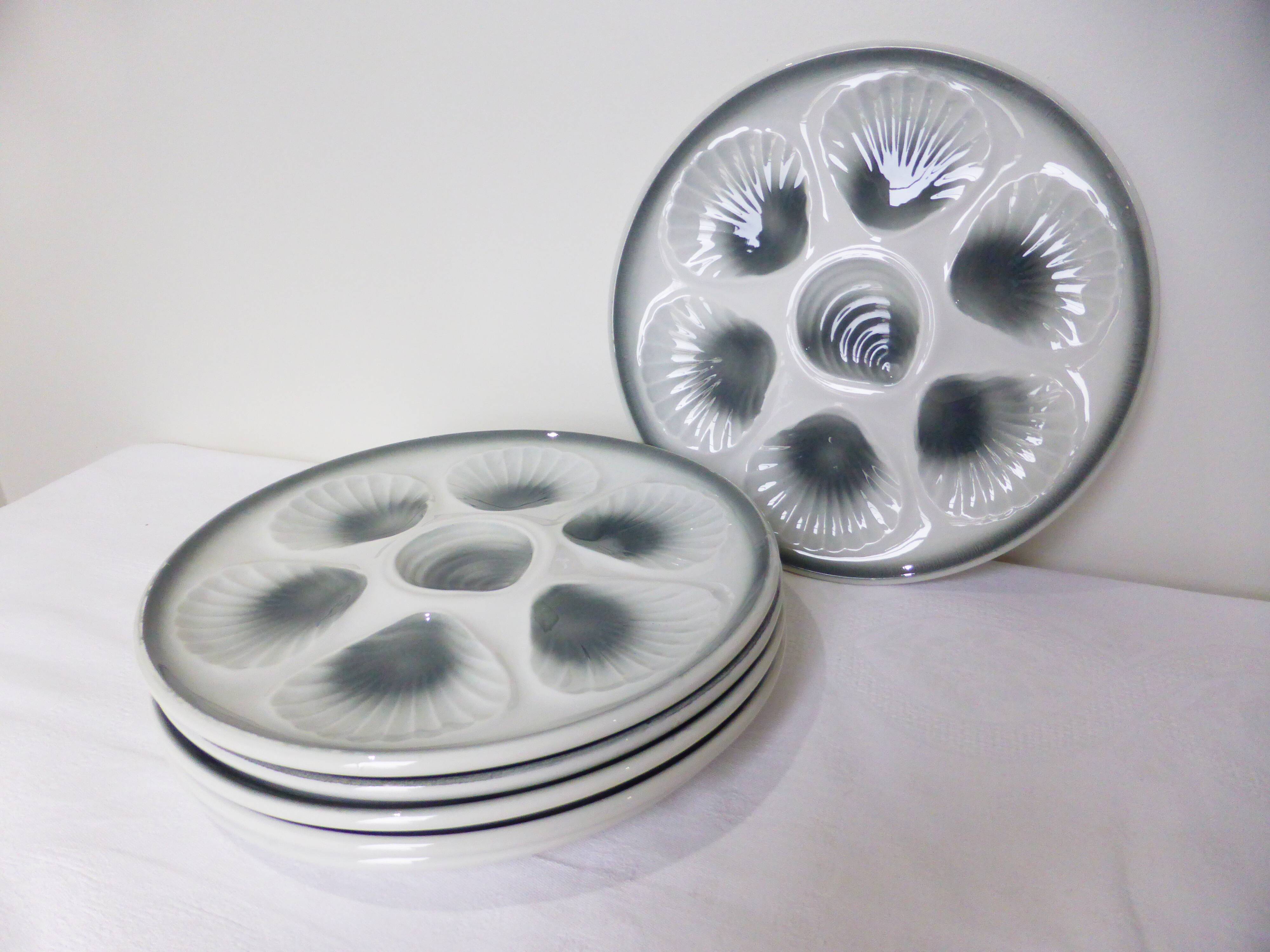 6 vintage oyster plates from Moulin des Loups and Orchies