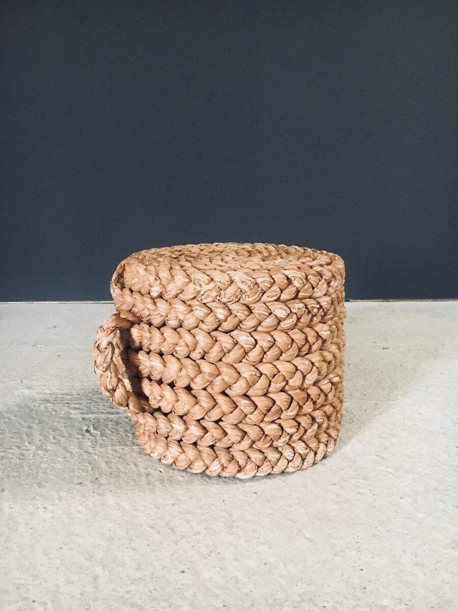 French Mediterranean Low Rope Stool by Audoux Minet, 1940s