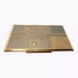 70s Brutalist Coffee Table in Brass, Bronze and Stone