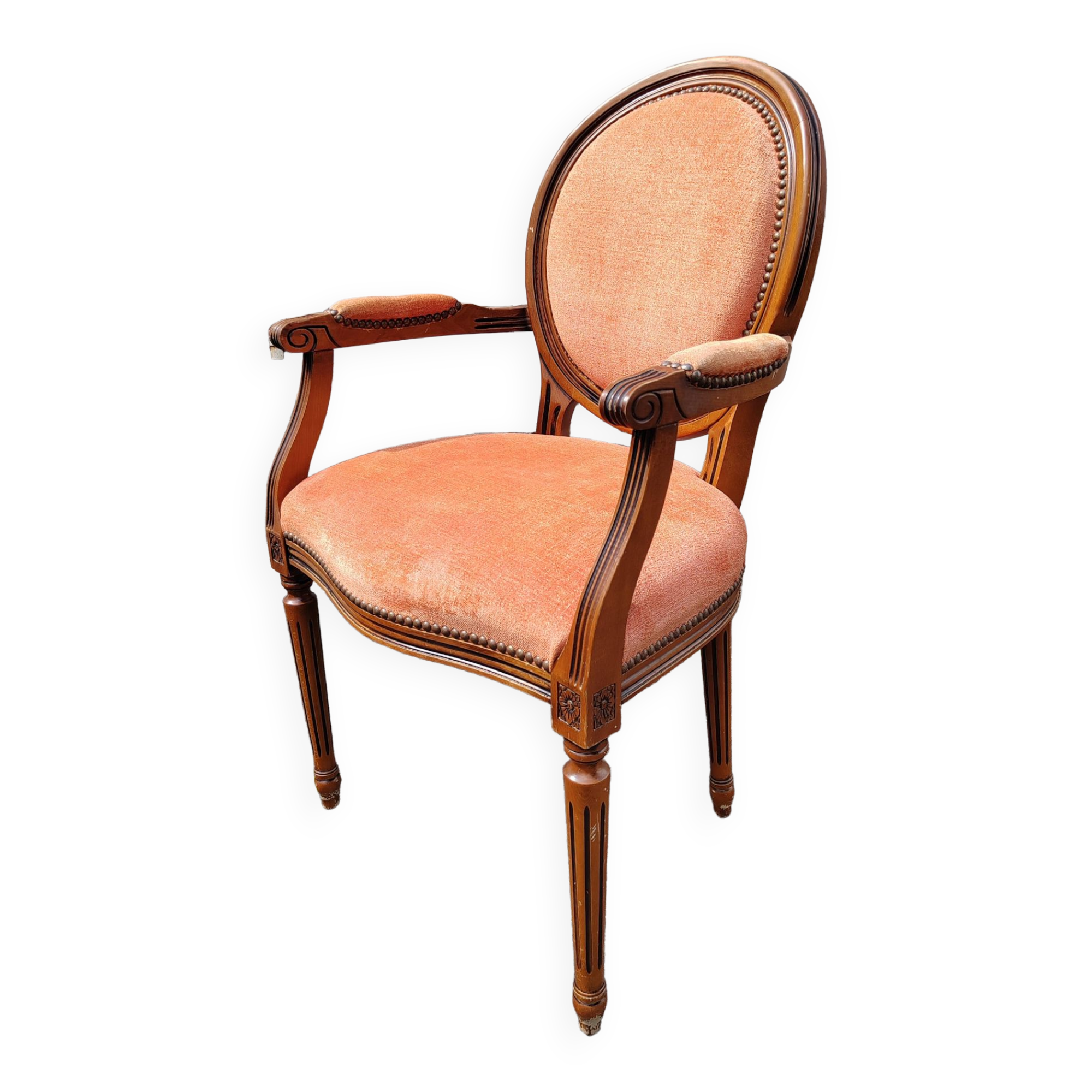 Fauteuil médaillon tapissé orange