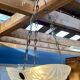 Art Deco suspension in moulded-pressed glass with geometric decoration signed Degué.