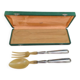 Art Deco salad cutlery in silver-plated metal and horn