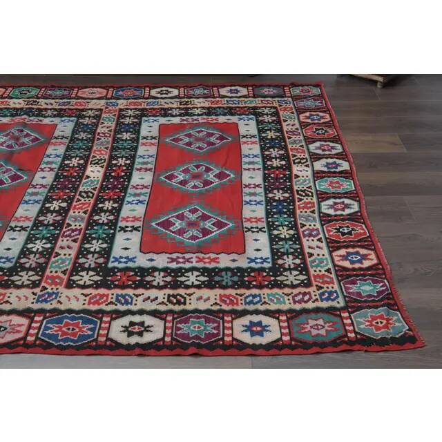 1970s Vintage Turkish Hand-Knotted Wool Cotton Red Area Rug 207x311