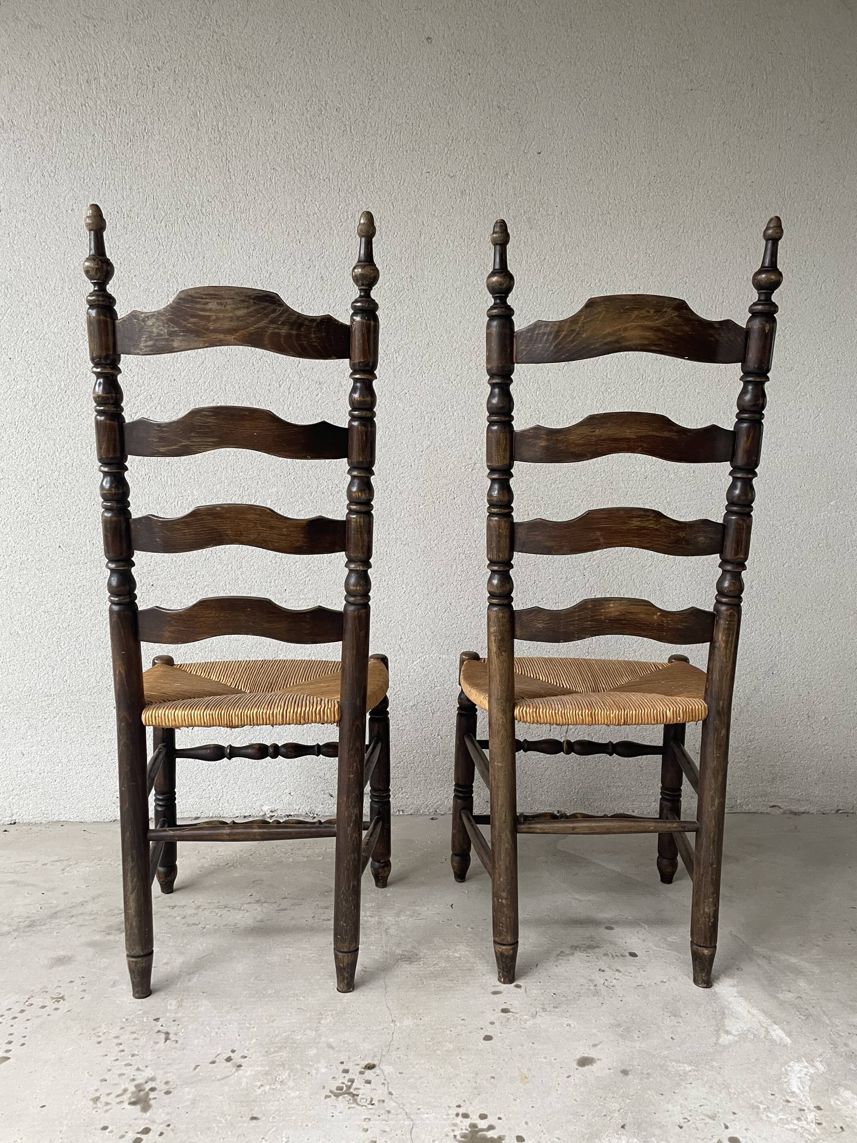 Chaise style campagnard bois massif et paille 1950
