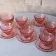 Rosaline moulded pink glass service – 6 cups + 6 saucers + 2 bowls