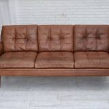 1970s, 3-seater Danish sofa, brown furniture leather with patina.