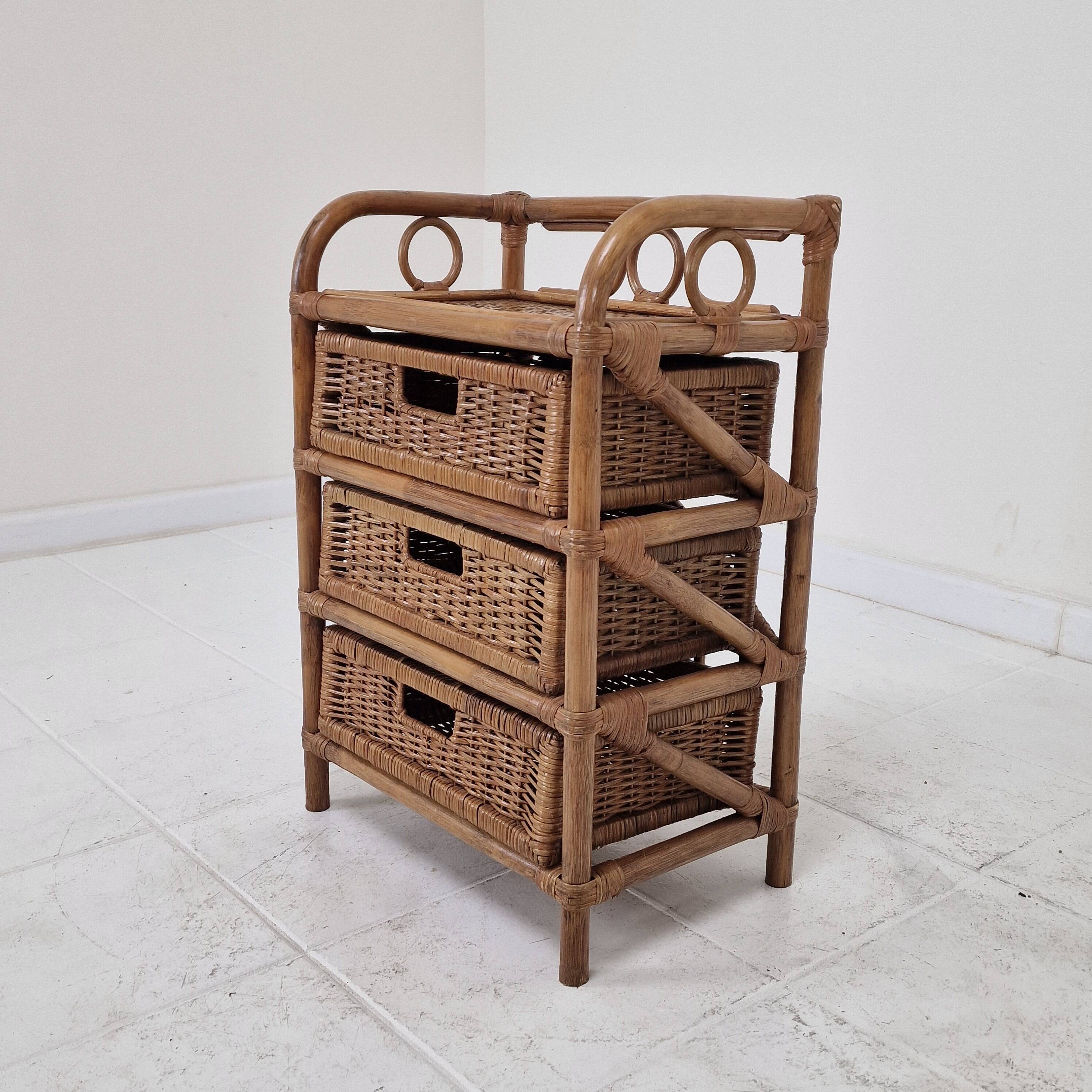 Italian Rattan and Wicker Three-Drawer Chest, 1970s