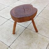 small vintage brutalist wooden tripod side table