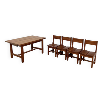 Ensemble table et 4 chaises mobilier montagne années 60