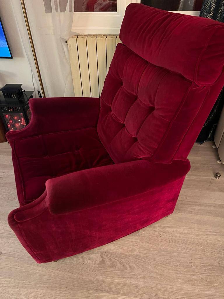 Vintage Parker Knoll red velvet recliner chair circa 1970