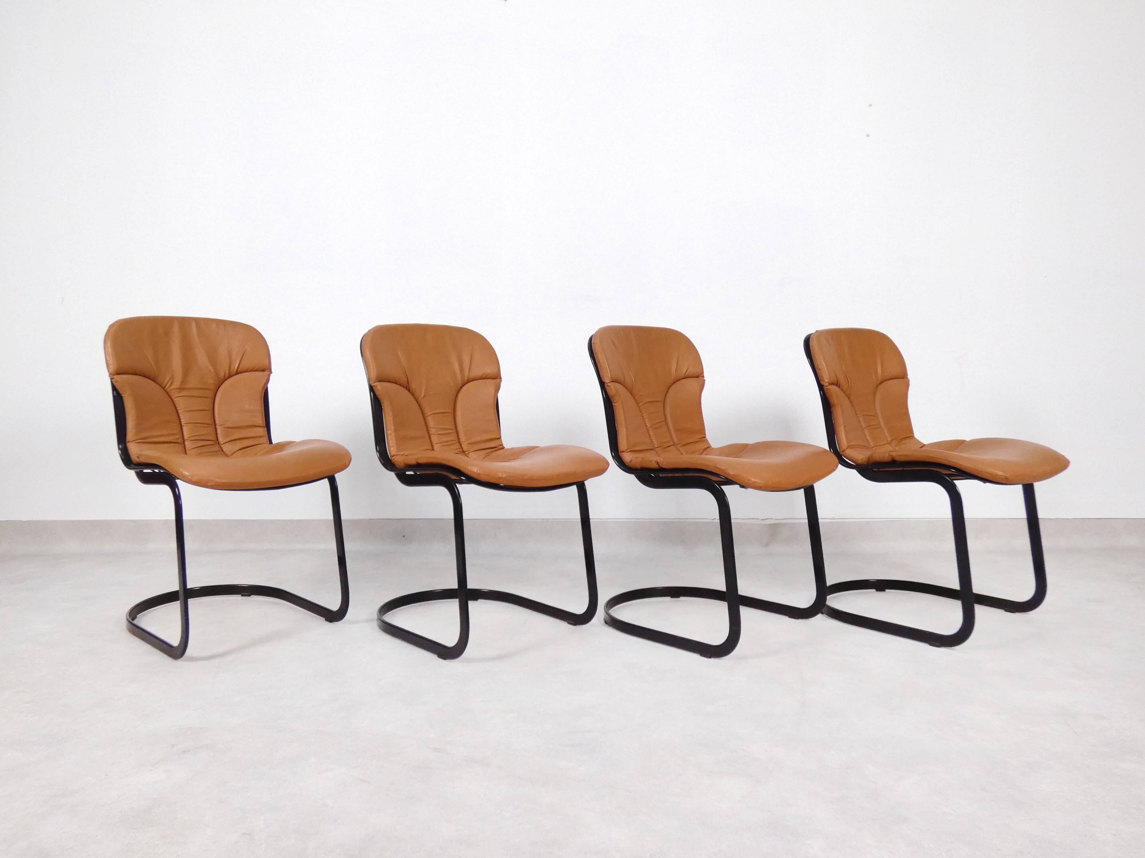 Chaises Willy Rizzo pour Cidue Italie - cuir