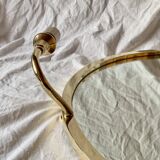 Grand miroir vintage rond en laiton doré avec deux appliques lumineuses - diamètre 50 cm