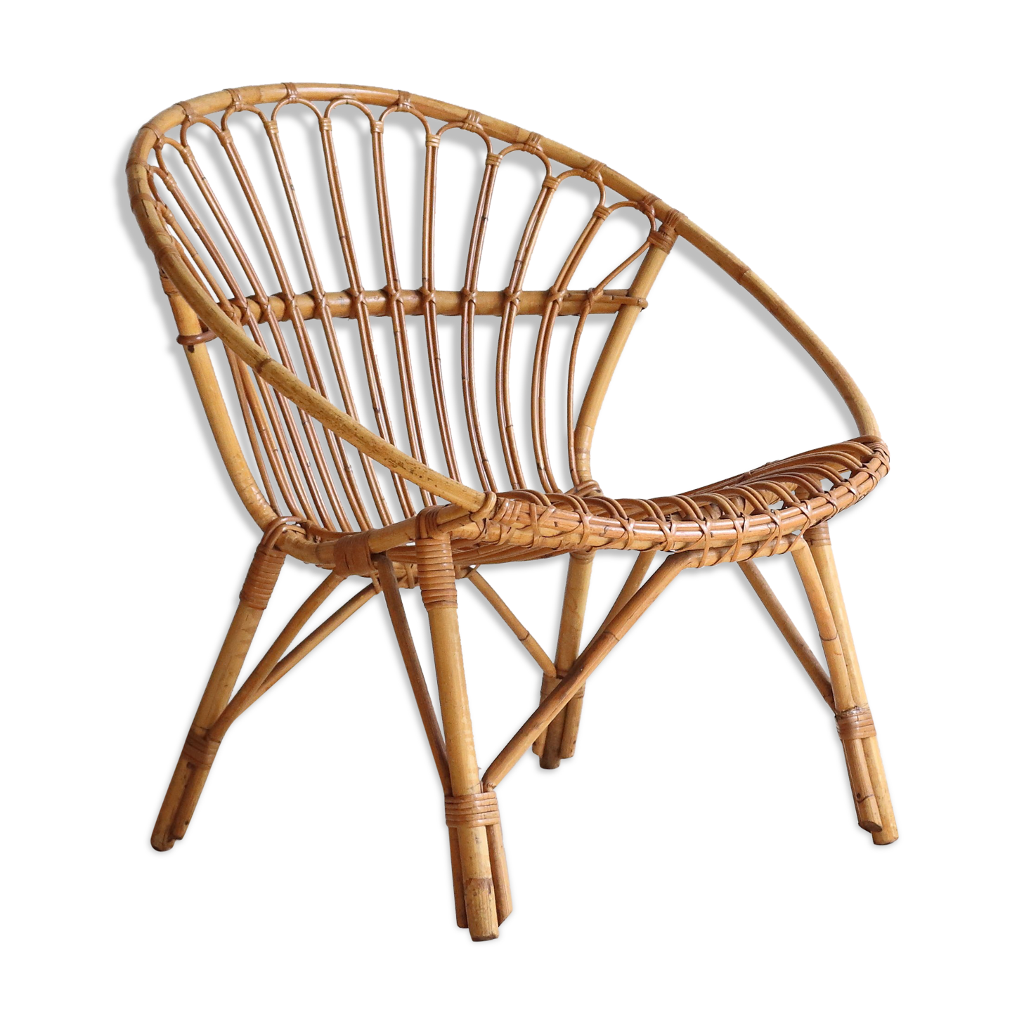 Adult size rattan shell armchair from the 60s