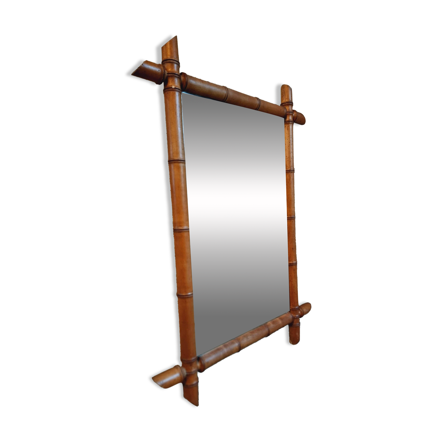 Miroir Ancien en Faux Bambou – France, XXe Siècle