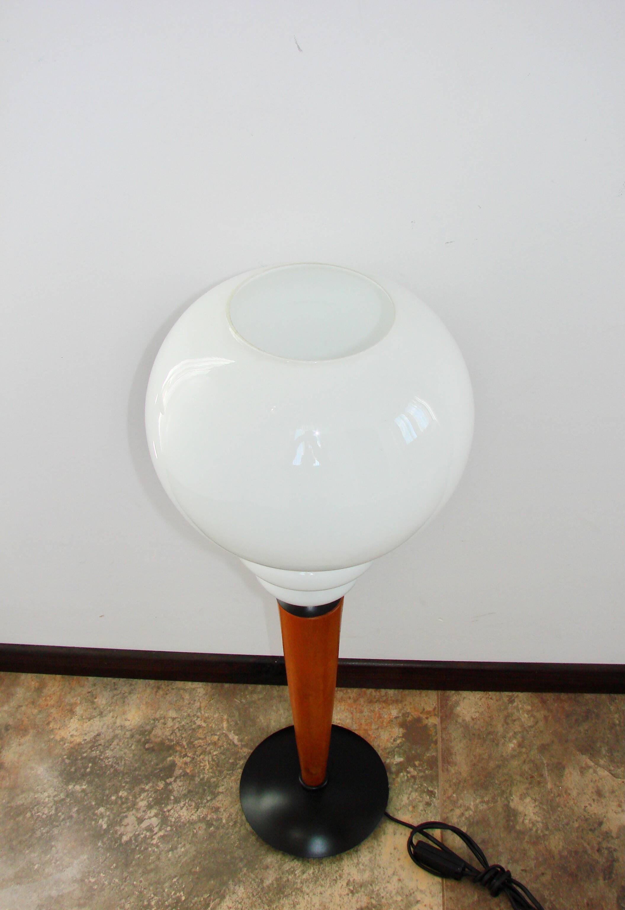 Modern table lamp, 1970s, metal, wood and glass, E27
